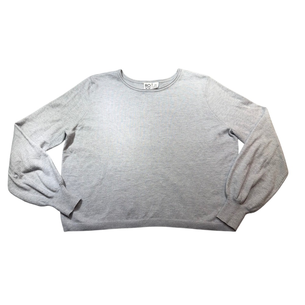 Grey Balloon Sleeve Crew Neck Knit Sweater Relaxed Fit Lightweight Pullover y2k‎